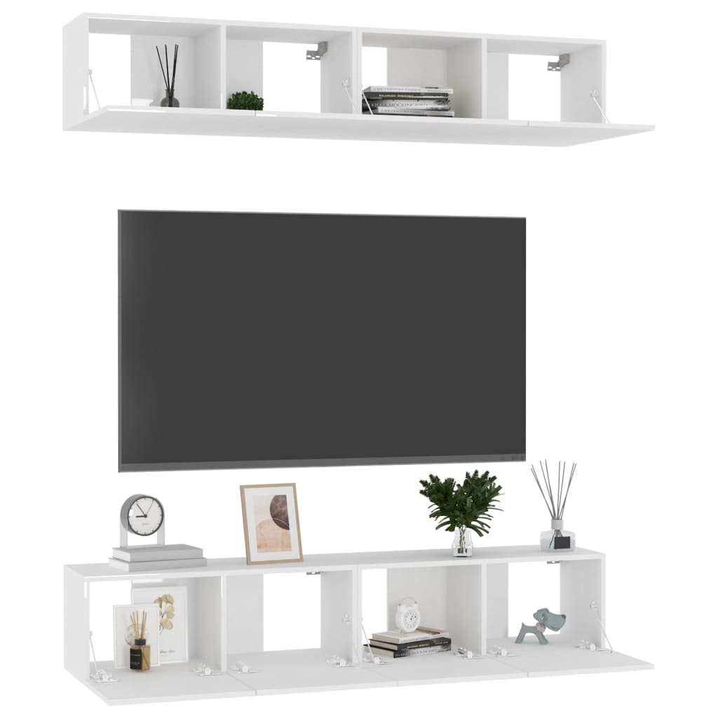  TV-Schränke 4 Stk. Hochglanz-Weiß 80x30x30 cm Holzwerkstoff