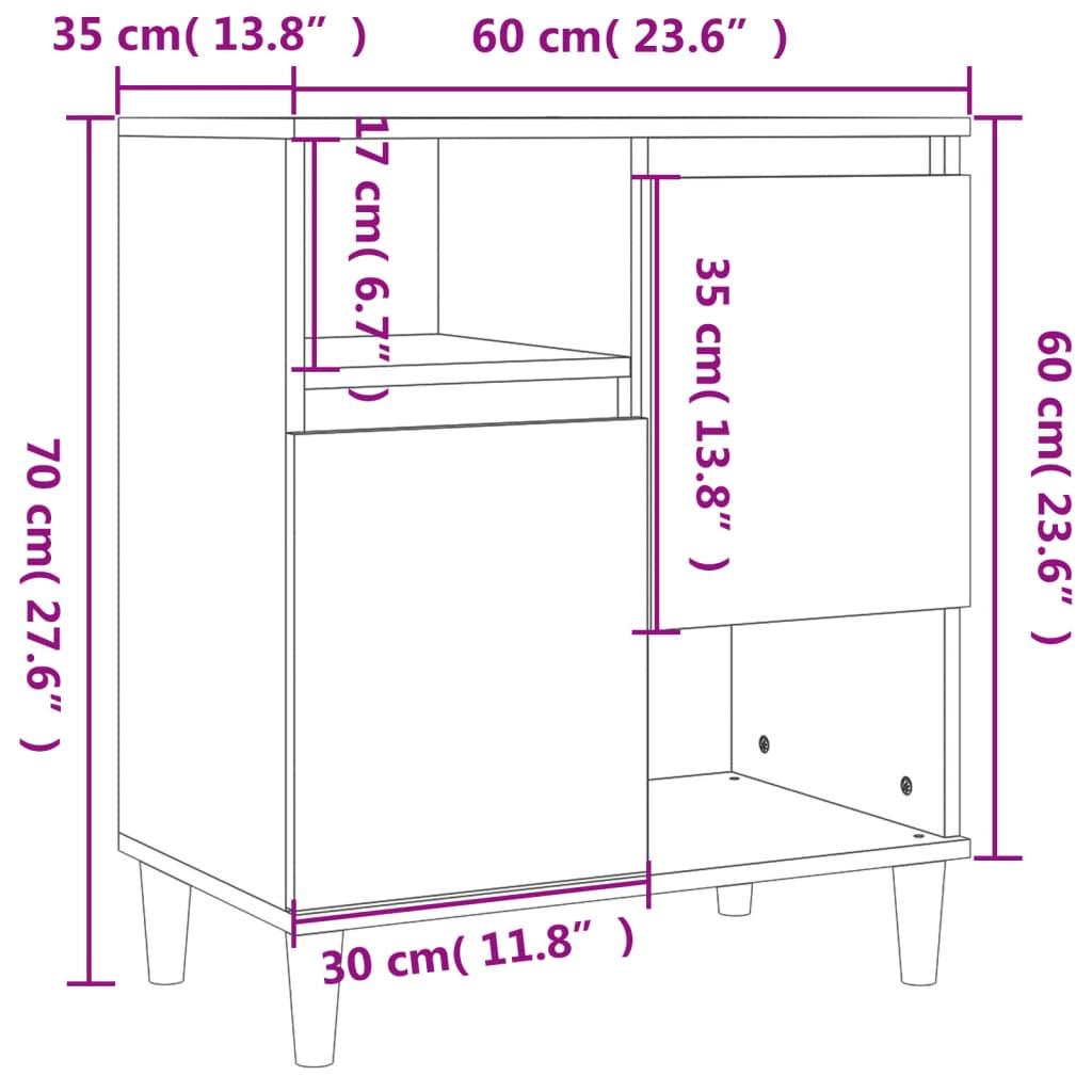  Sideboards 2 Stk. Schwarz 60x35x70 cm Holzwerkstoff