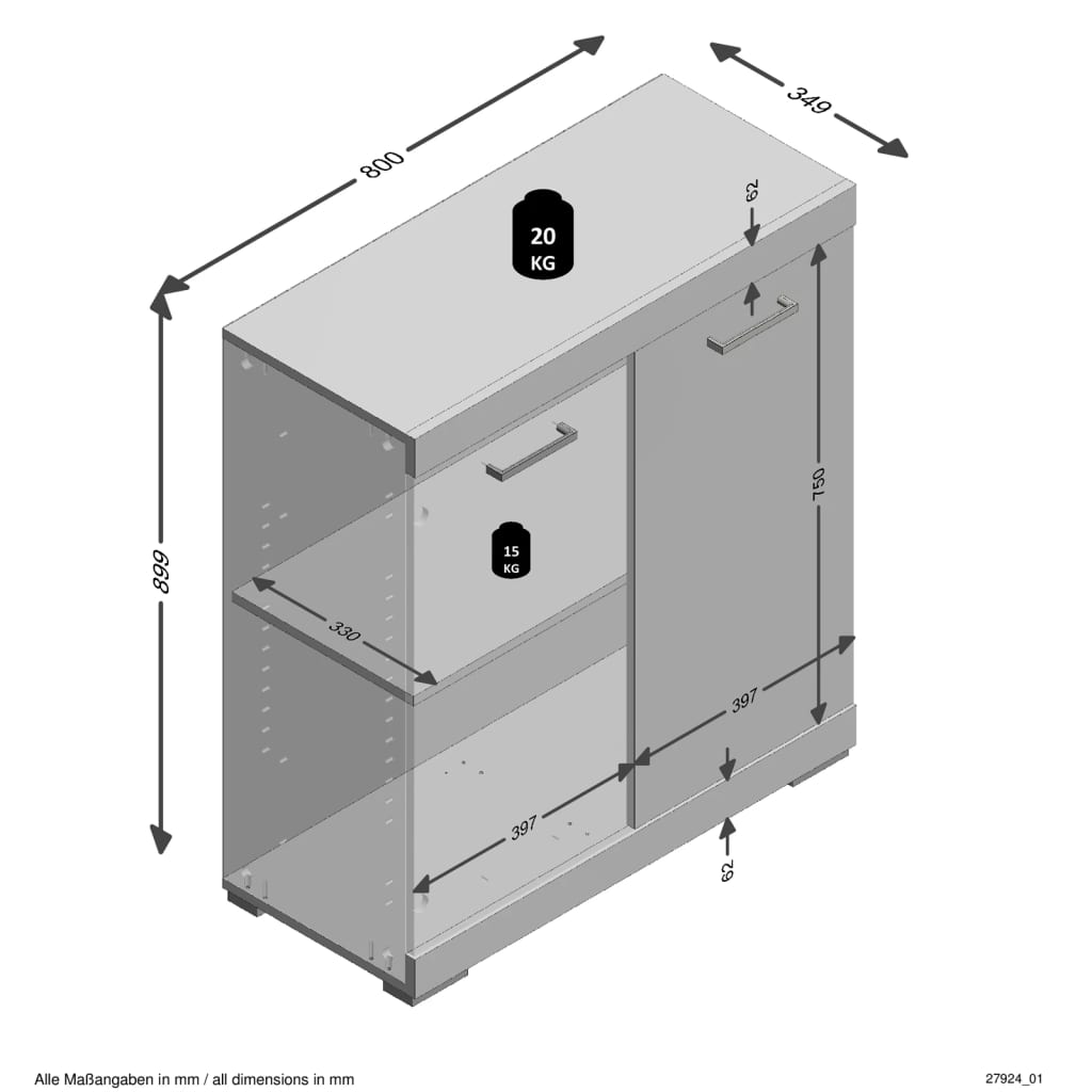 FMD Kommode mit 2 Türen 80x34,9x89,9 cm Grau und Artisan-Eiche