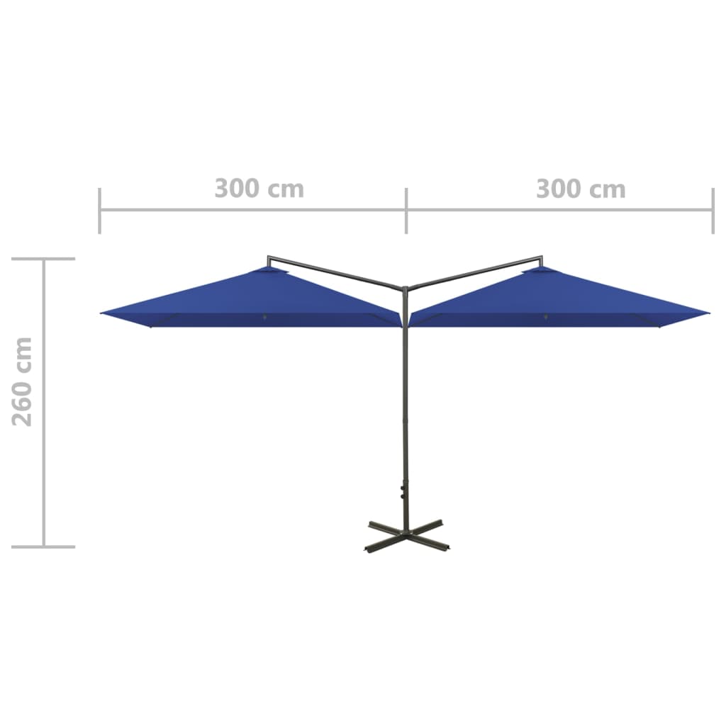  Doppel-Sonnenschirm mit Stahlmast Azurblau 600x300 cm