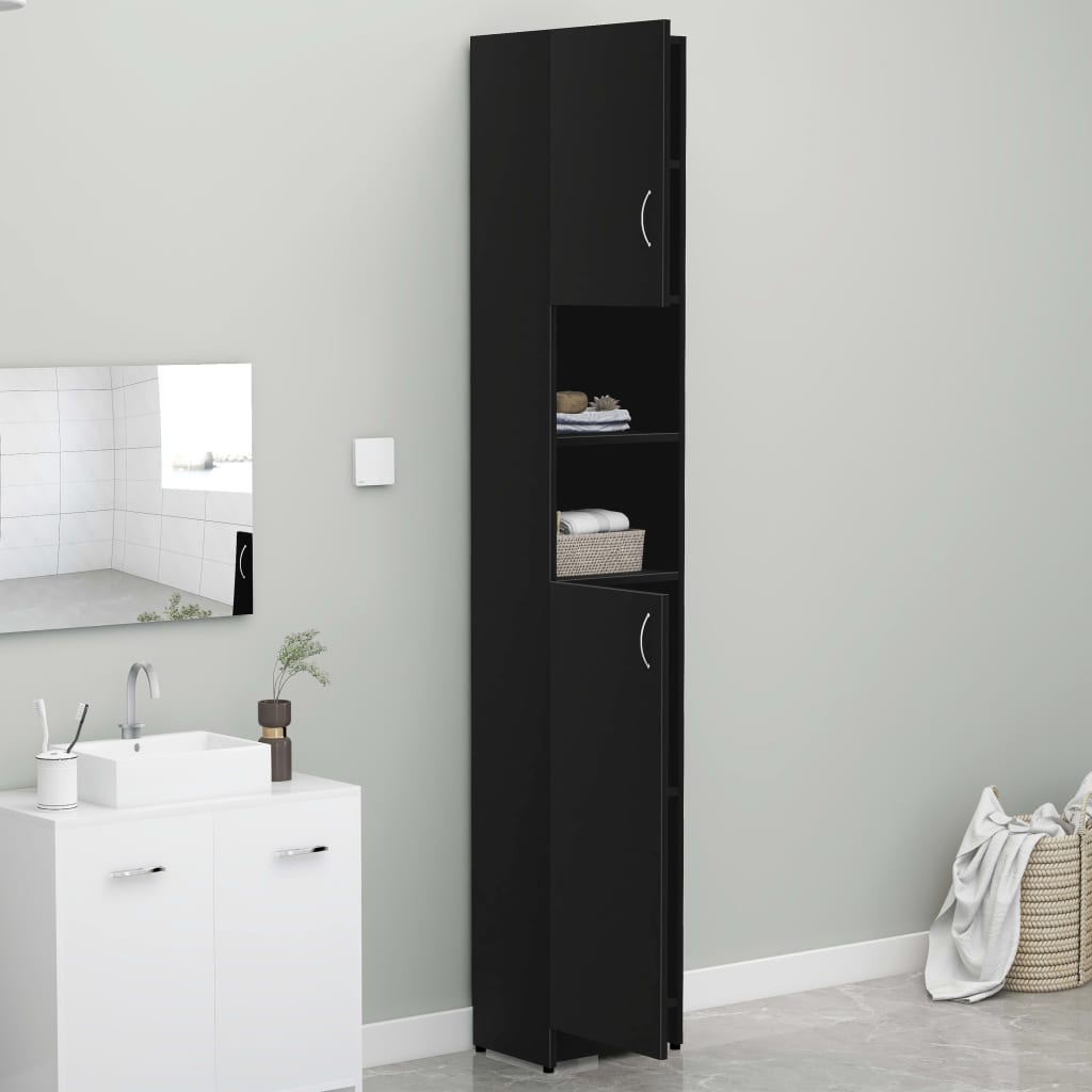 Badezimmerschrank Schwarz 32x25,5x190 cm Holzwerkstoff