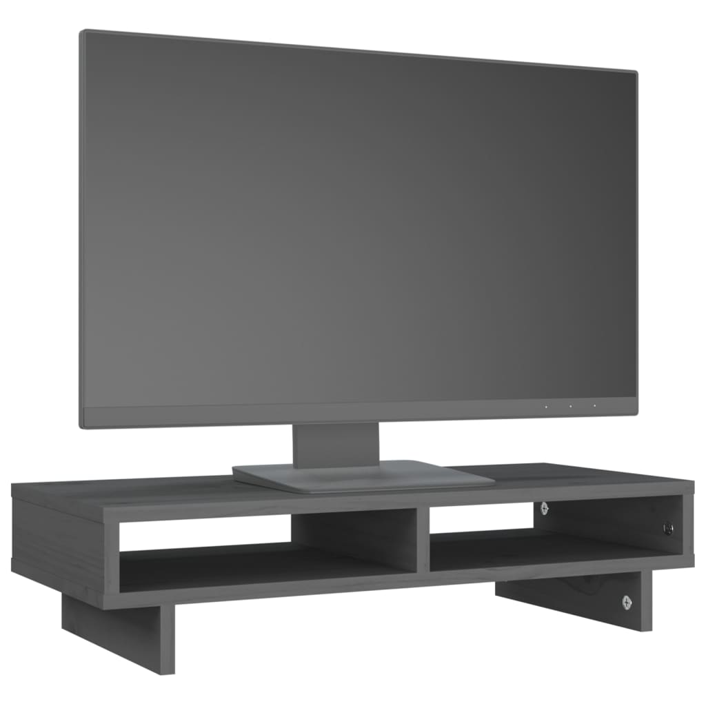  Monitorständer Grau 60x27x14 cm Massivholz Kiefer