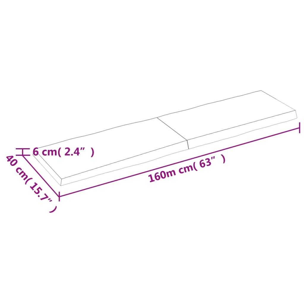  Tischplatte 160x40x(2-6) cm Massivholz Behandelt Baumkante