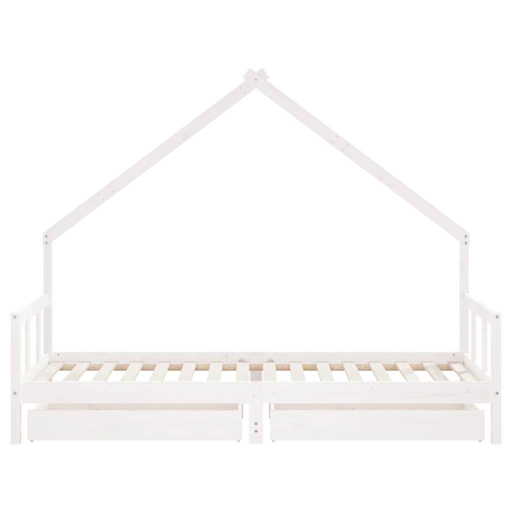  Kinderbett mit Schubladen Weiß 90x200 cm Massivholz Kiefer