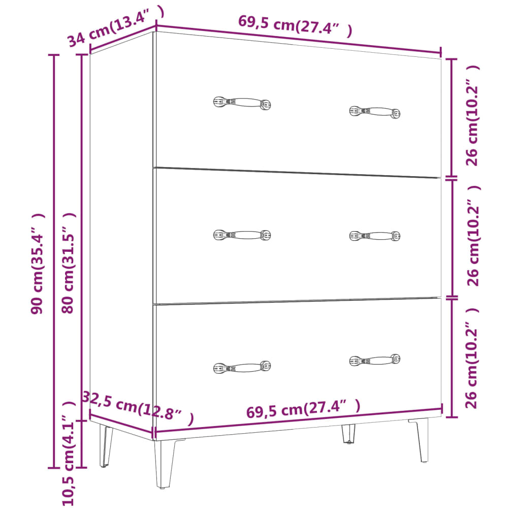  Sideboard Braun Eichen-Optik 69,5x34x90 cm Holzwerkstoff