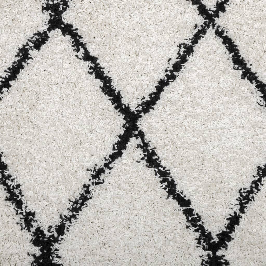  Teppich Shaggy Hochflor Modern Creme und Schwarz Ø 120 cm