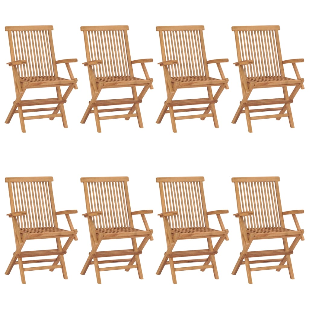  Gartenstühle mit Cremeweißen Kissen 8 Stk. Massivholz Teak