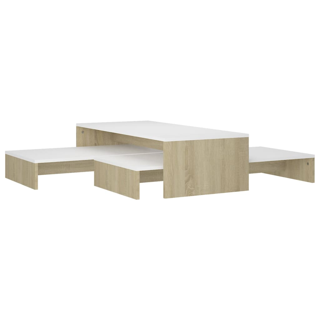  Satztisch-Set Weiß und Sonoma-Eiche 100x100x26,5 cm