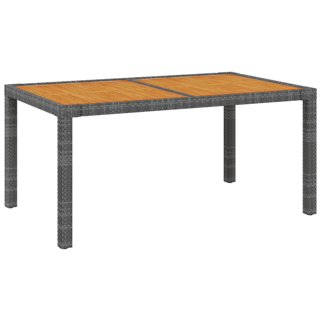  Gartentisch 150x90x75 cm Poly Rattan und Akazienholz Grau
