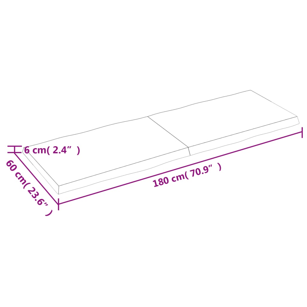  Tischplatte 180x60x(2-6) cm Massivholz Unbehandelt Baumkante