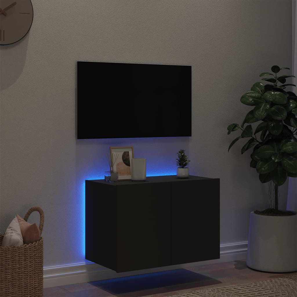  TV-Wandschrank mit LED-Leuchten Schwarz 60x35x41 cm