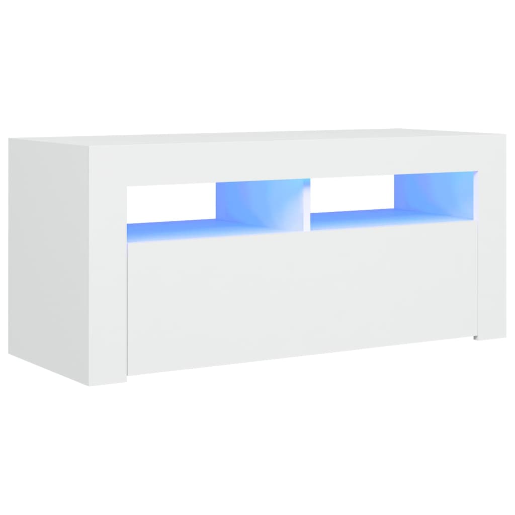  TV-Schrank mit LED-Leuchten Weiß 90x35x40 cm
