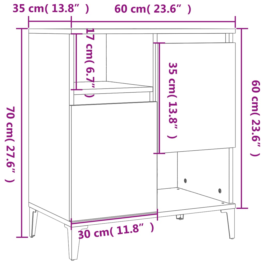  Sideboards 2 Stk. Räuchereiche 60x35x70 cm Holzwerkstoff