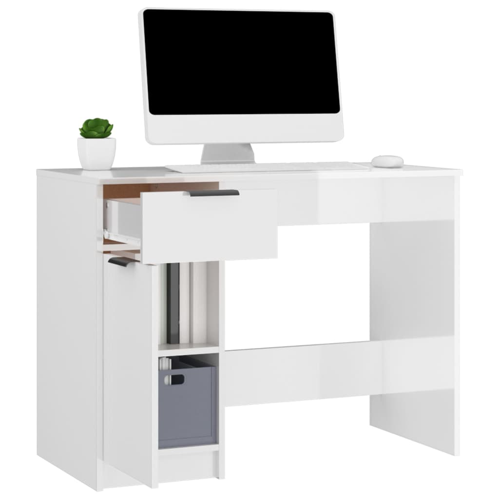  Schreibtisch Hochglanz-Weiß 100x50x75 cm Holzwerkstoff