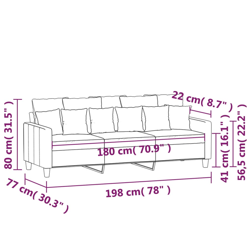  3-Sitzer-Sofa Weinrot 180 cm Stoff