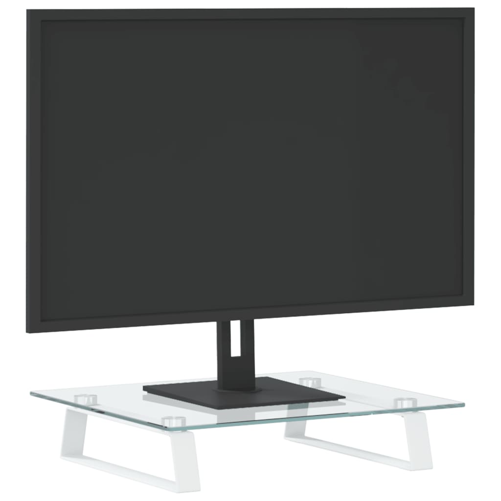  Monitorständer Weiß 40x35x8 cm Hartglas und Metall