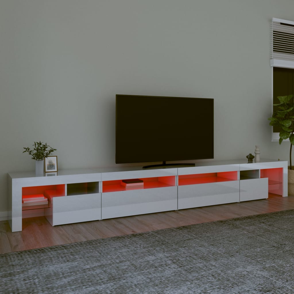  TV-Schrank mit LED-Leuchten Hochglanz-Weiß 290x36,5x40 cm