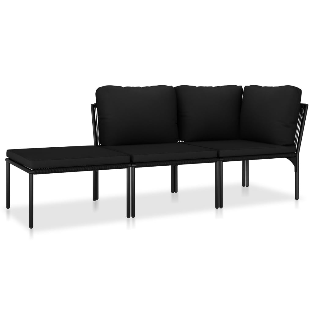  3-tlg. Garten-Lounge-Set mit Auflagen Schwarz PVC 