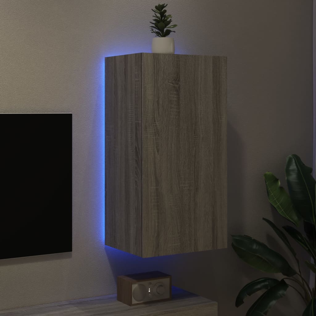  TV-Wandschrank mit LED-Leuchten Grau Sonoma 40,5x35x80 cm