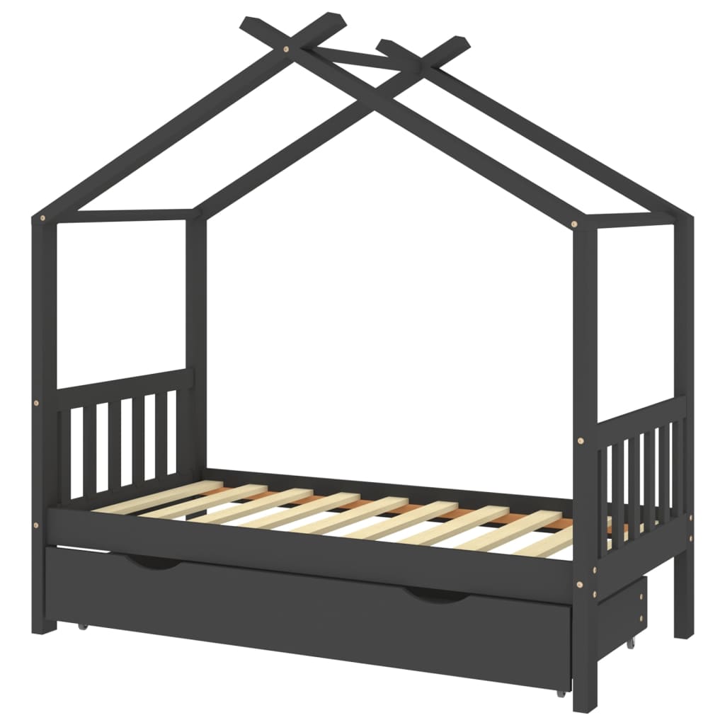  Kinderbett mit Schublade Dunkelgrau Massivholz Kiefer 80x160 cm