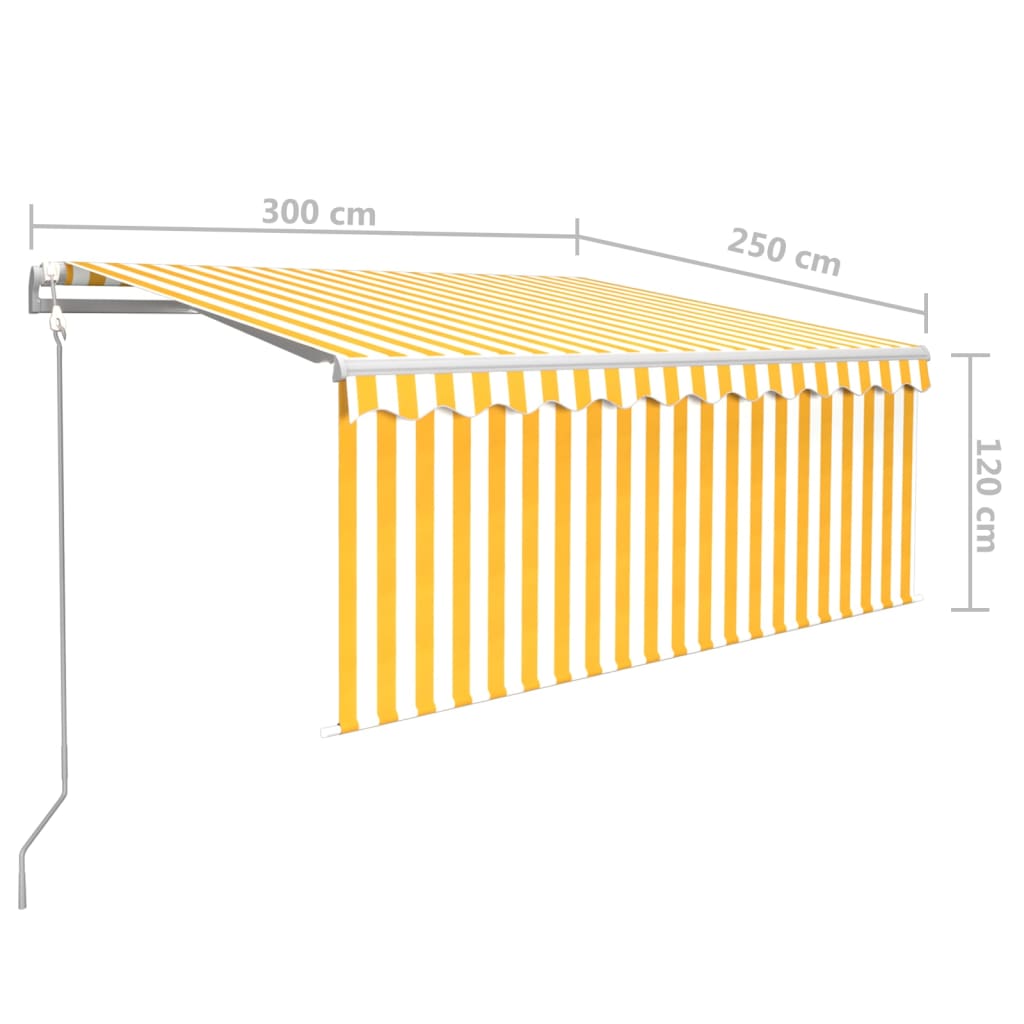  Markise Automatisch Einziehbar mit Volant 3x2,5 m Gelb und Weiß
