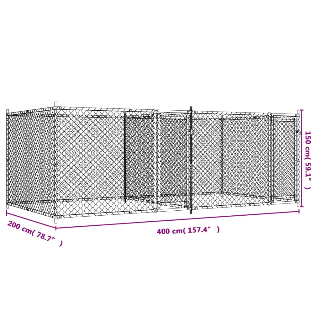  Hundezwinger mit Türen Grau 4x2x1,5 m Verzinkter Stahl
