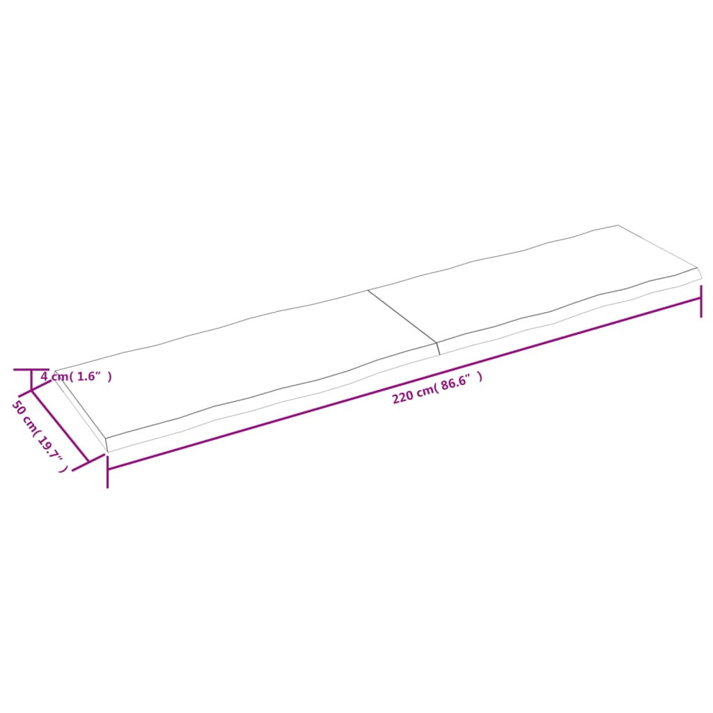  Tischplatte 220x50x(2-4) cm Massivholz Behandelt Baumkante
