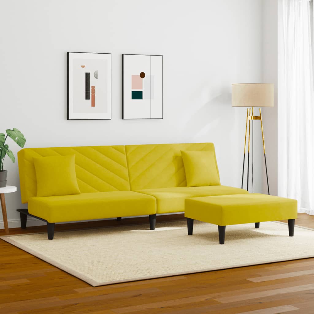  2-tlg. Sofagarnitur mit Kissen Gelb Samt