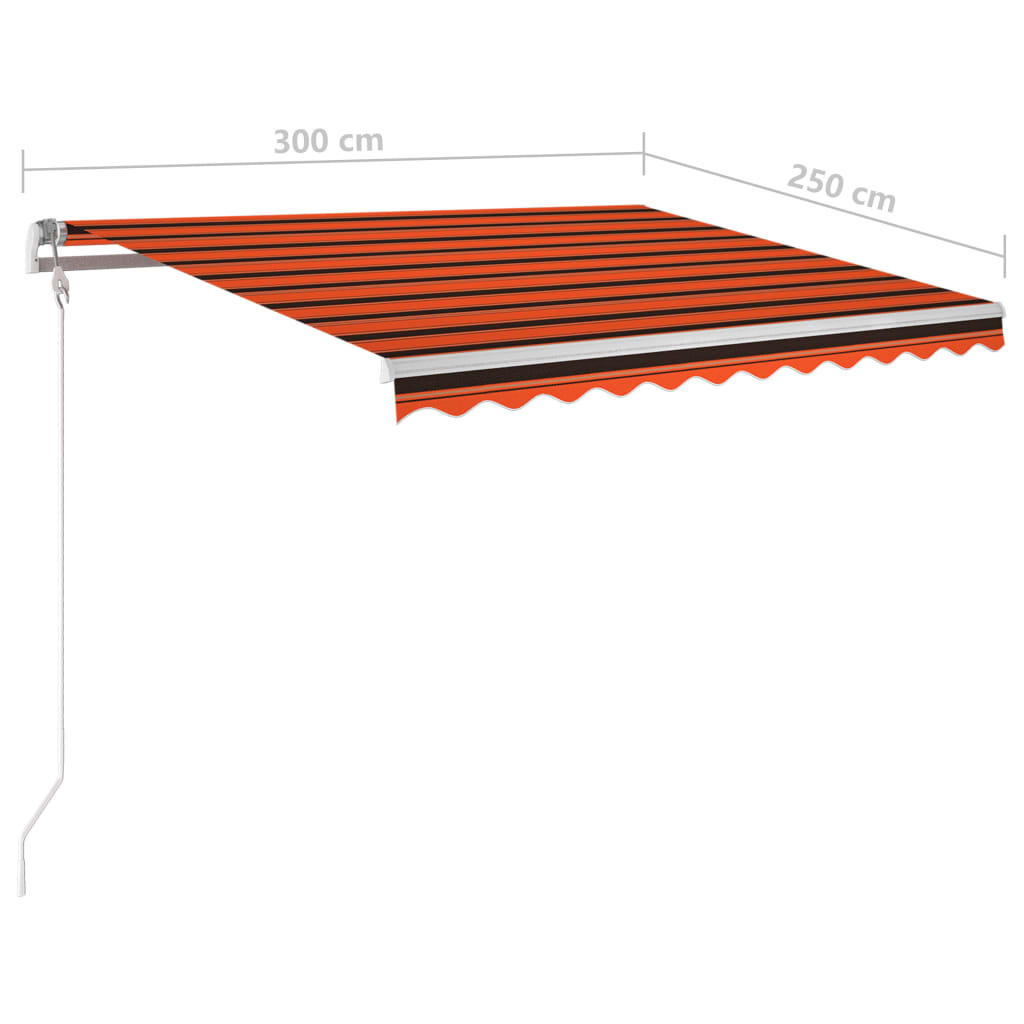  Markise Manuell Einziehbar mit LED 300x250 cm Orange und Braun