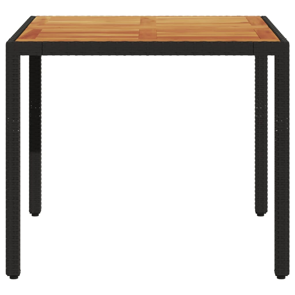  Gartentisch mit Holzplatte Schwarz 90x90x75 cm Poly Rattan