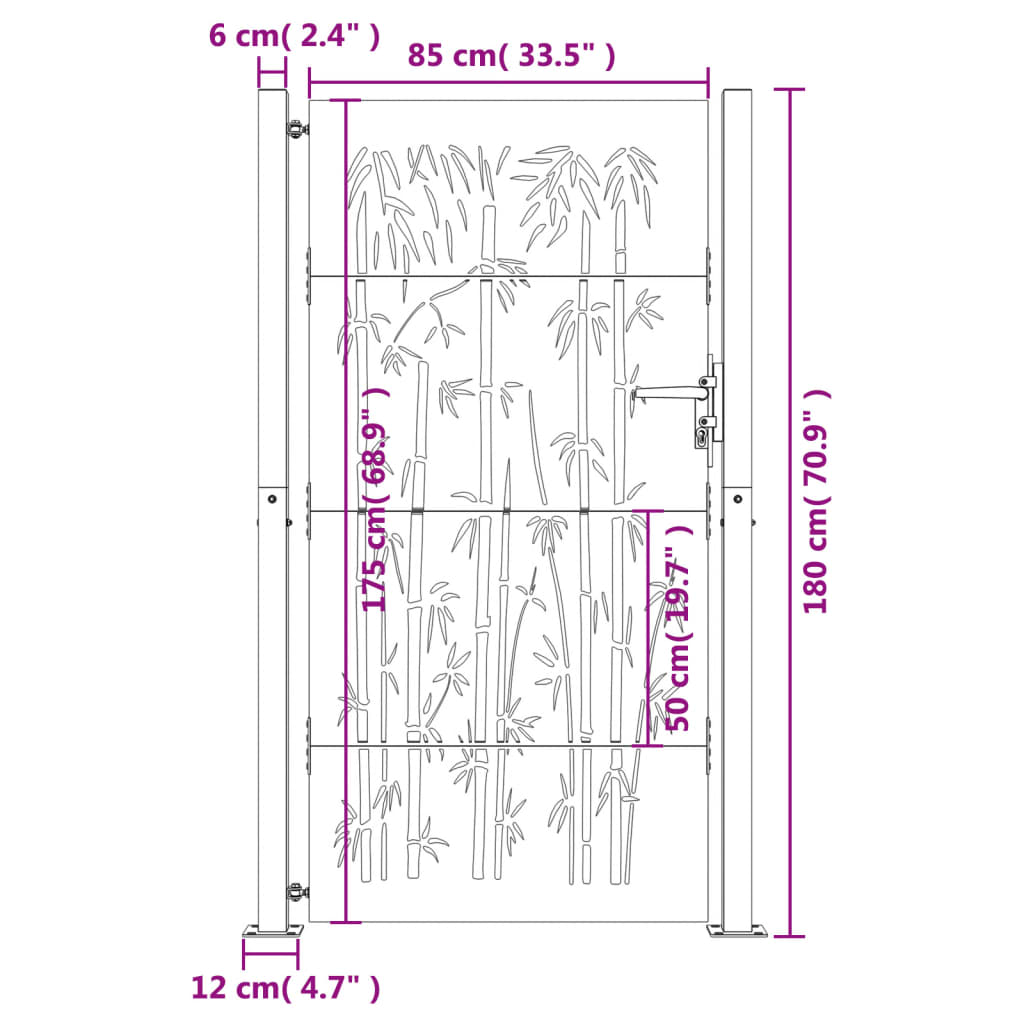  Gartentor 105x180 cm Cortenstahl Bambus-Design
