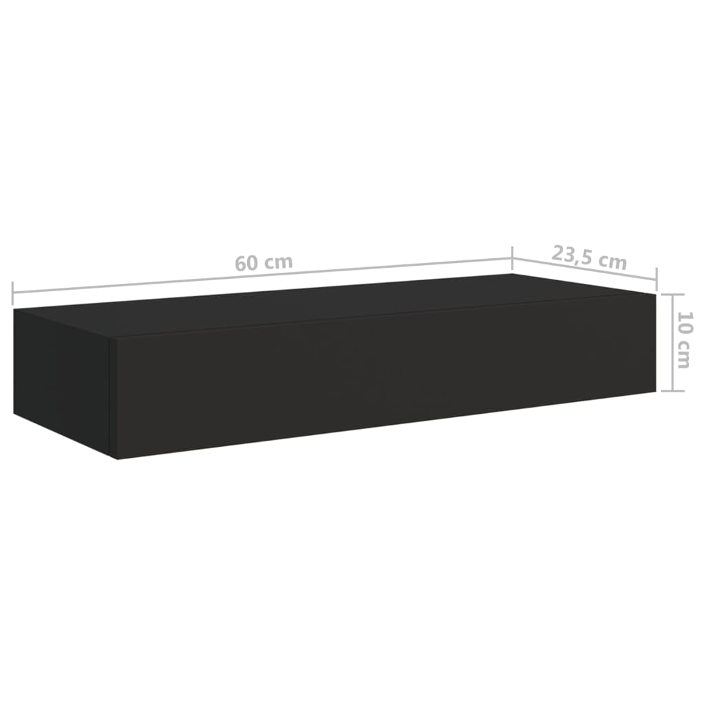  Wandregal mit Schublade Schwarz 60x23,5x10 cm MDF