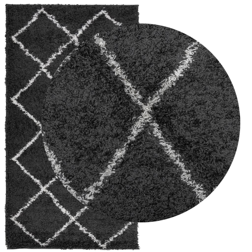  Teppich Shaggy Hochflor Modern Schwarz und Creme 60x110 cm