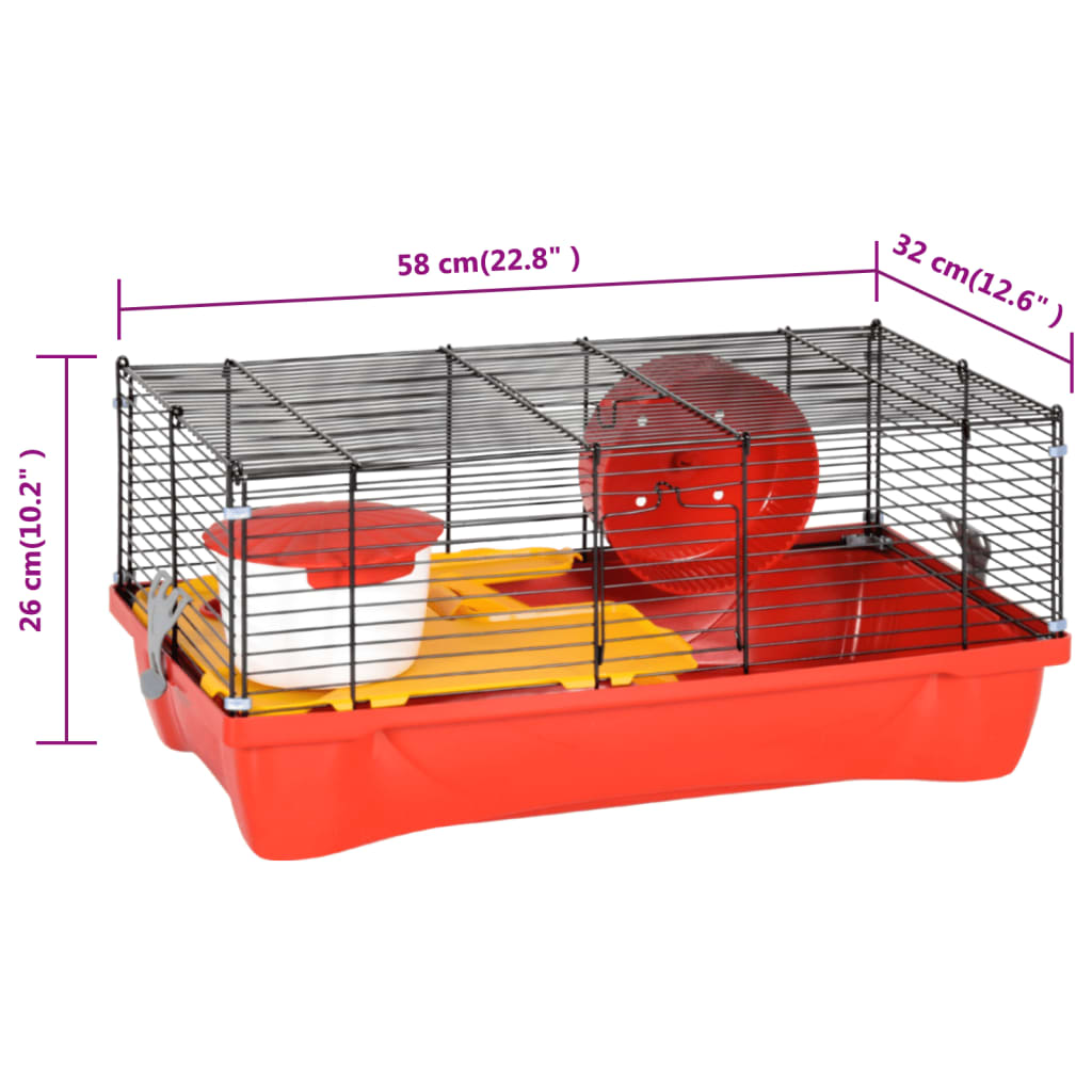  Hamsterkäfig Rot 58x32x36 cm Polypropylen und Metall