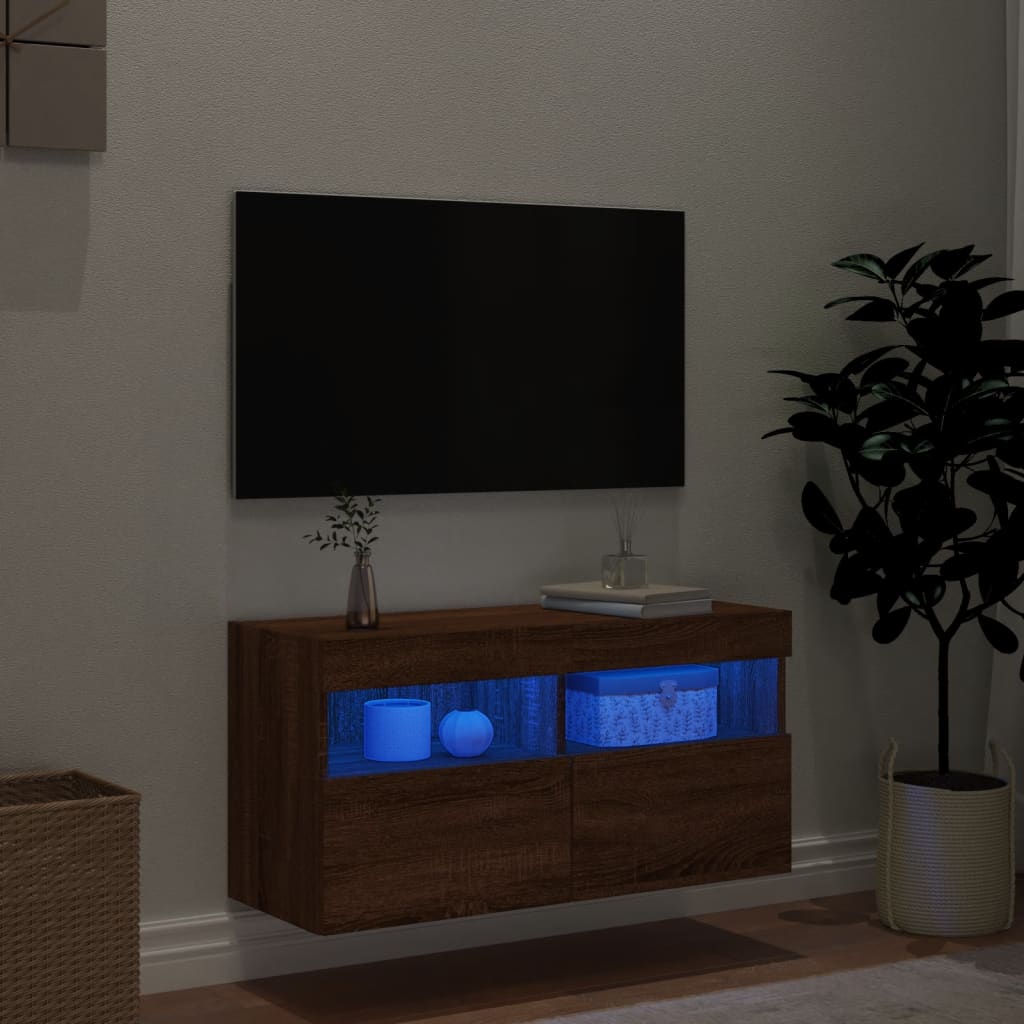  TV-Wandschrank mit LED-Leuchten Braun Eichen-Optik 80x30x40 cm