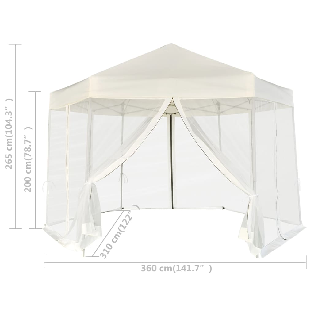  Hexagonal Pop-Up Zelt mit 6 Seitenwänden Cremeweiß 3,6x3,1 m