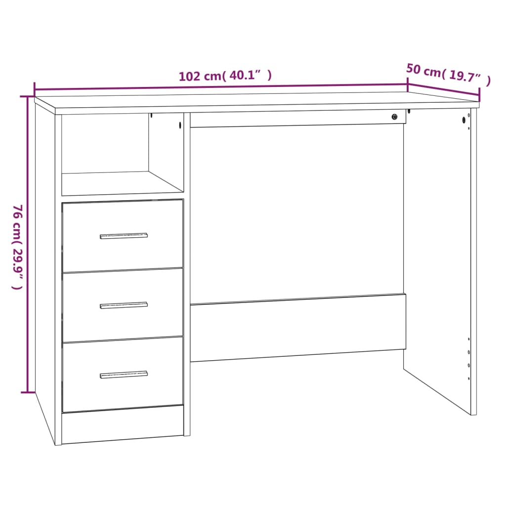  Schreibtisch mit Schubladen Weiß 102x50x76 cm Holzwerkstoff