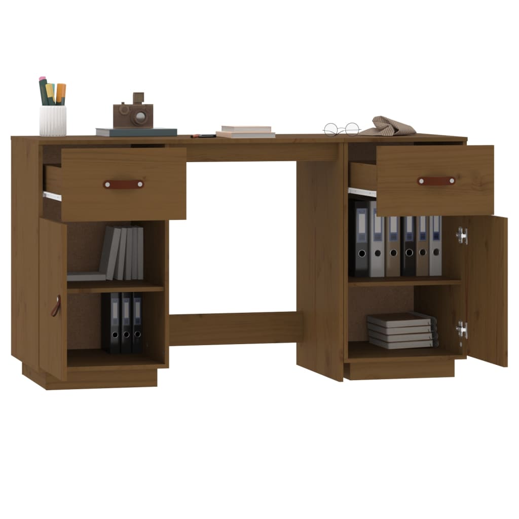  Schreibtisch mit Schränken Honigbraun 135x50x75 cm Massivholz
