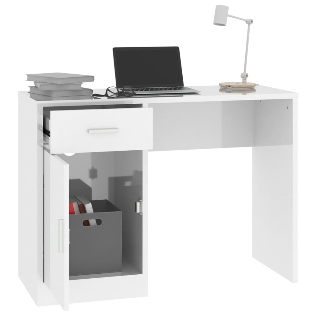  Schreibtisch mit Stauraum Hochglanz-Weiß 100x40x73 cm