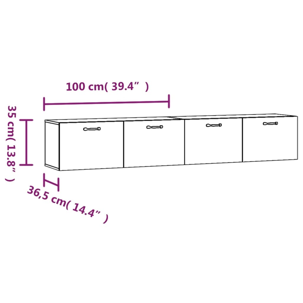  Wandschränke 2 Stk. Hochglanz-Weiß 100x36,5x35 cm Holzwerkstoff