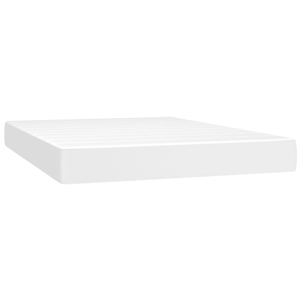  Boxspringbett mit Matratze & LED Weiß 140x200 cm Kunstleder