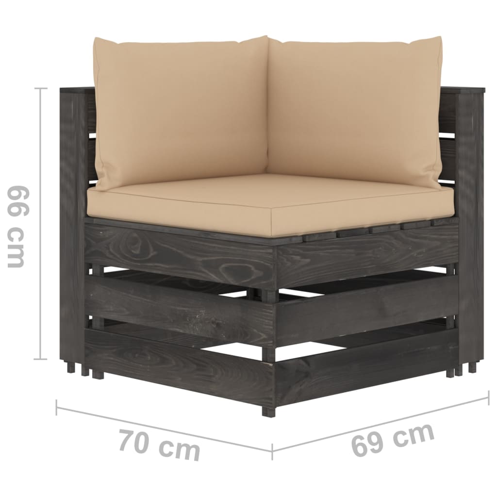  4-Sitzer Outdoor-Sofa mit Kissen Grau Imprägniertes Holz
