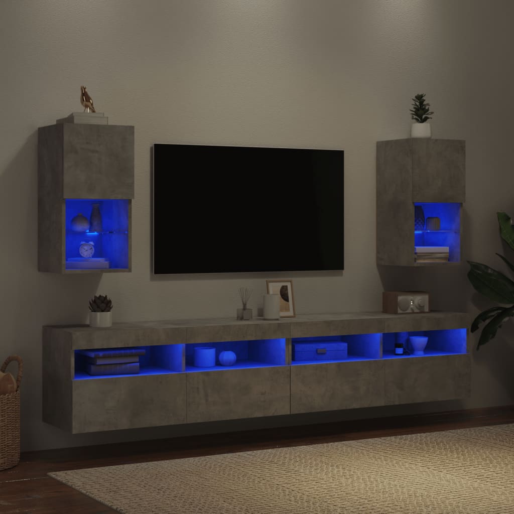  TV-Schränke mit LED-Leuchten 2 Stk. Betongrau 30,5x30x60 cm