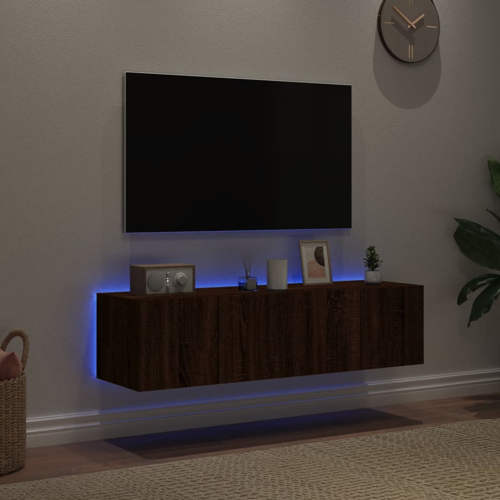  TV-Wandschränke mit LED-Leuchten 2 Stk. Braun Eichen-Optik