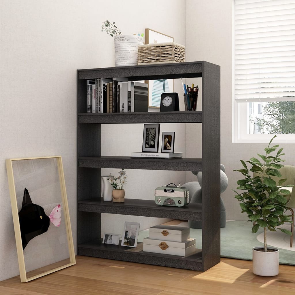  Bücherregal/Raumteiler Grau 100x30x135,5 cm Kiefer Massivholz
