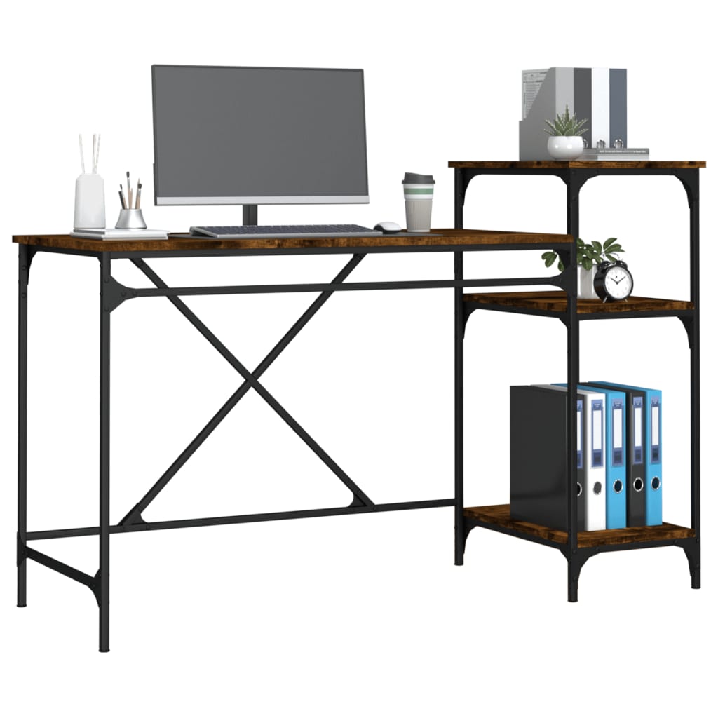  Schreibtisch mit Regal Räuchereiche 135x50x90 cm Holzwerkstoff