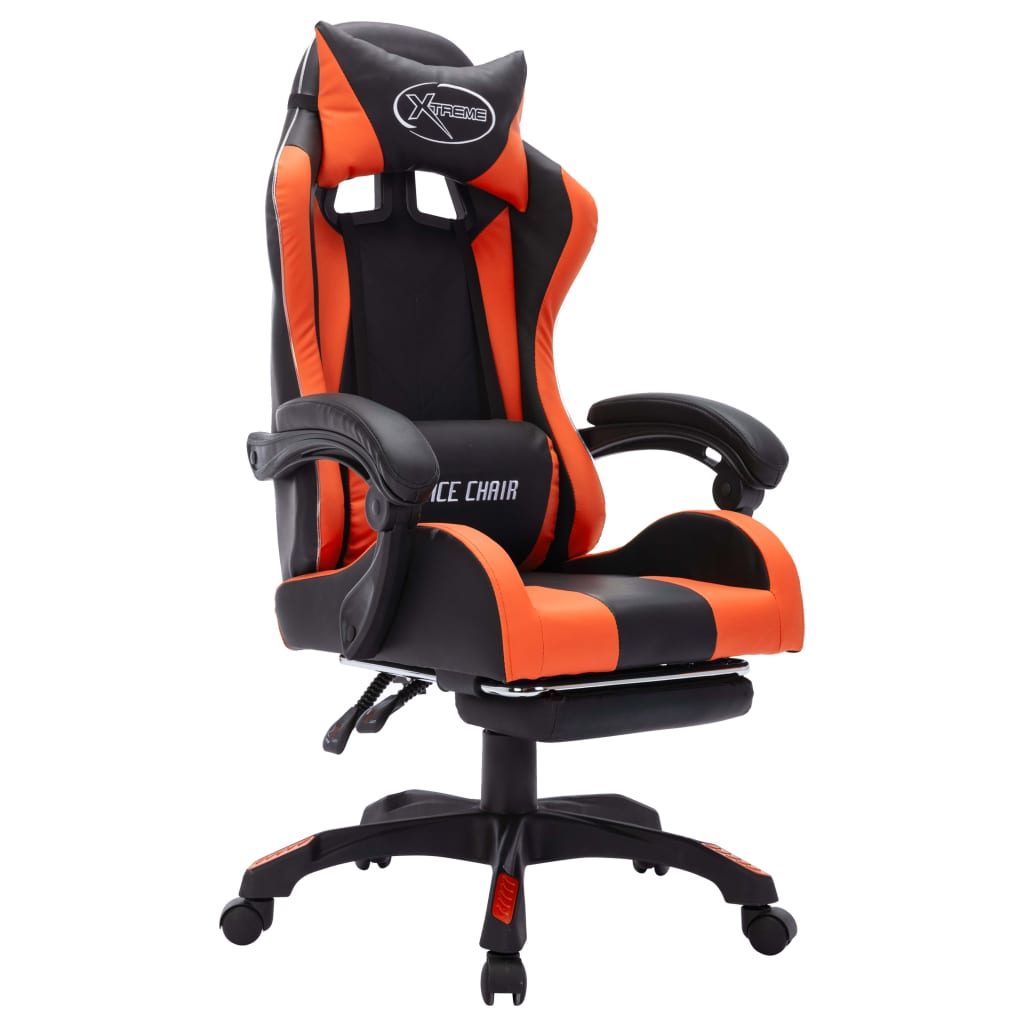  Gaming-Stuhl mit RGB LED-Leuchten Orange und Schwarz Kunstleder