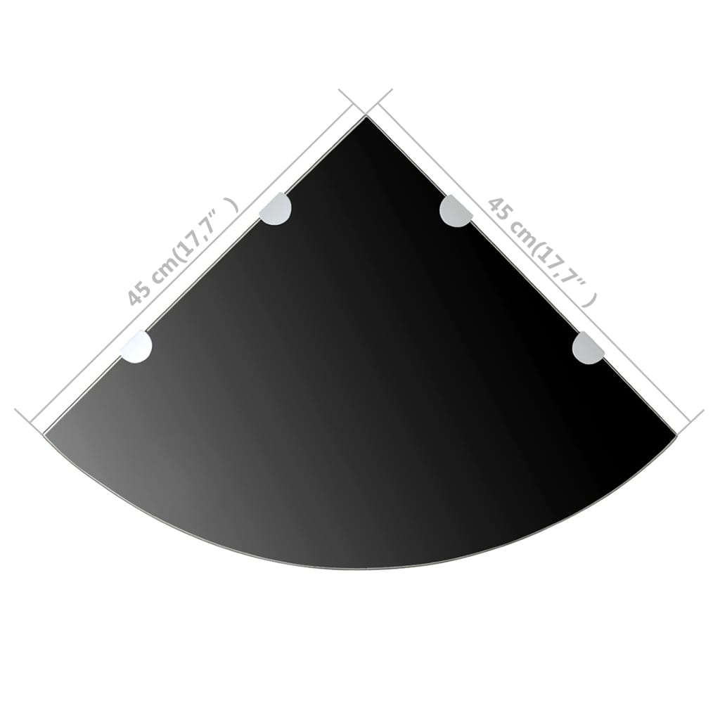  Eckregal mit verchromten Halterungen Glas Schwarz 45 x 45 cm