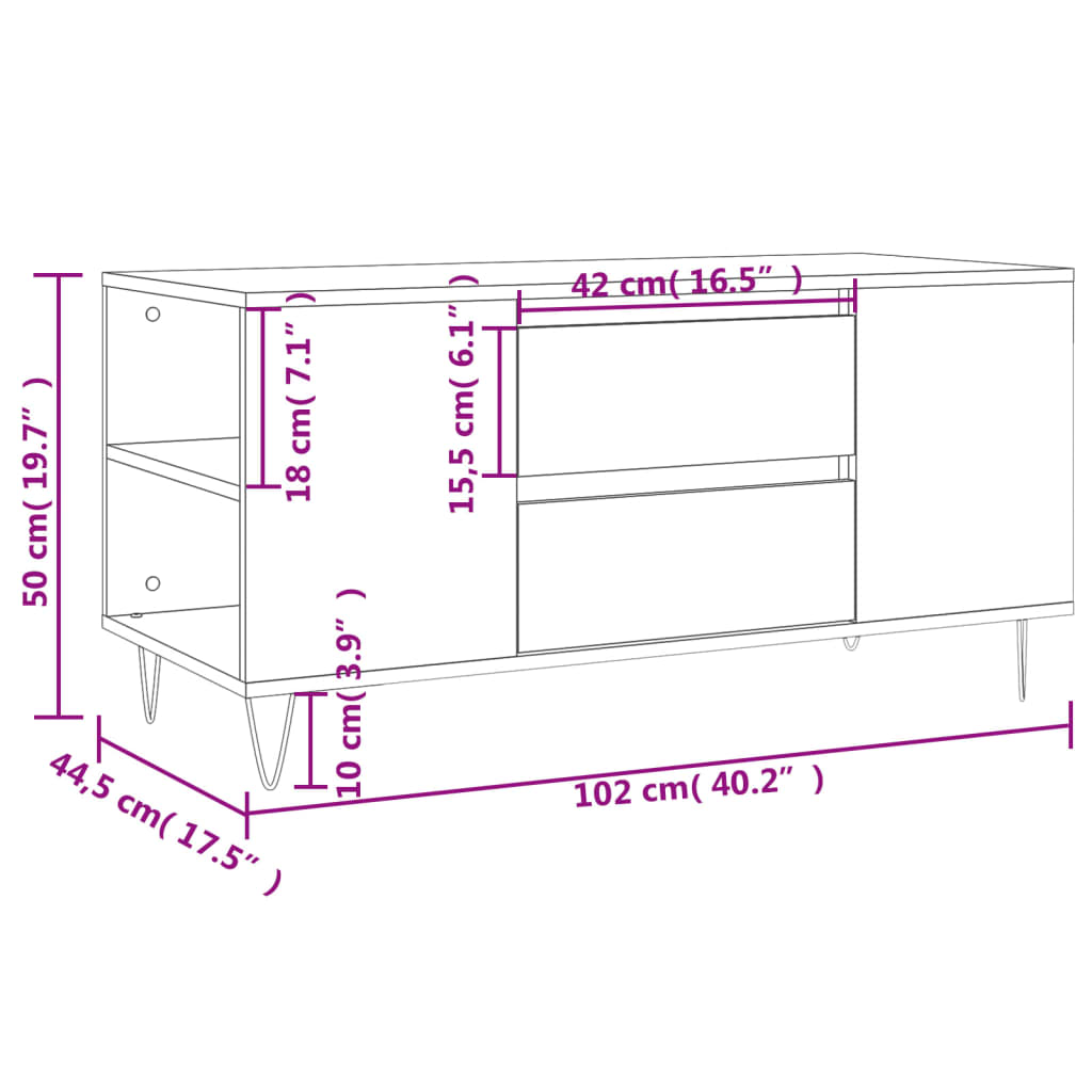  Couchtisch Sonoma-Eiche 102x44,5x50 cm Holzwerkstoff