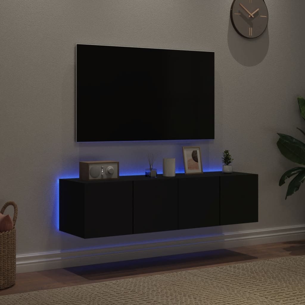  TV-Wandschränke mit LED-Leuchten 2 Stk. Schwarz 60x35x31 cm